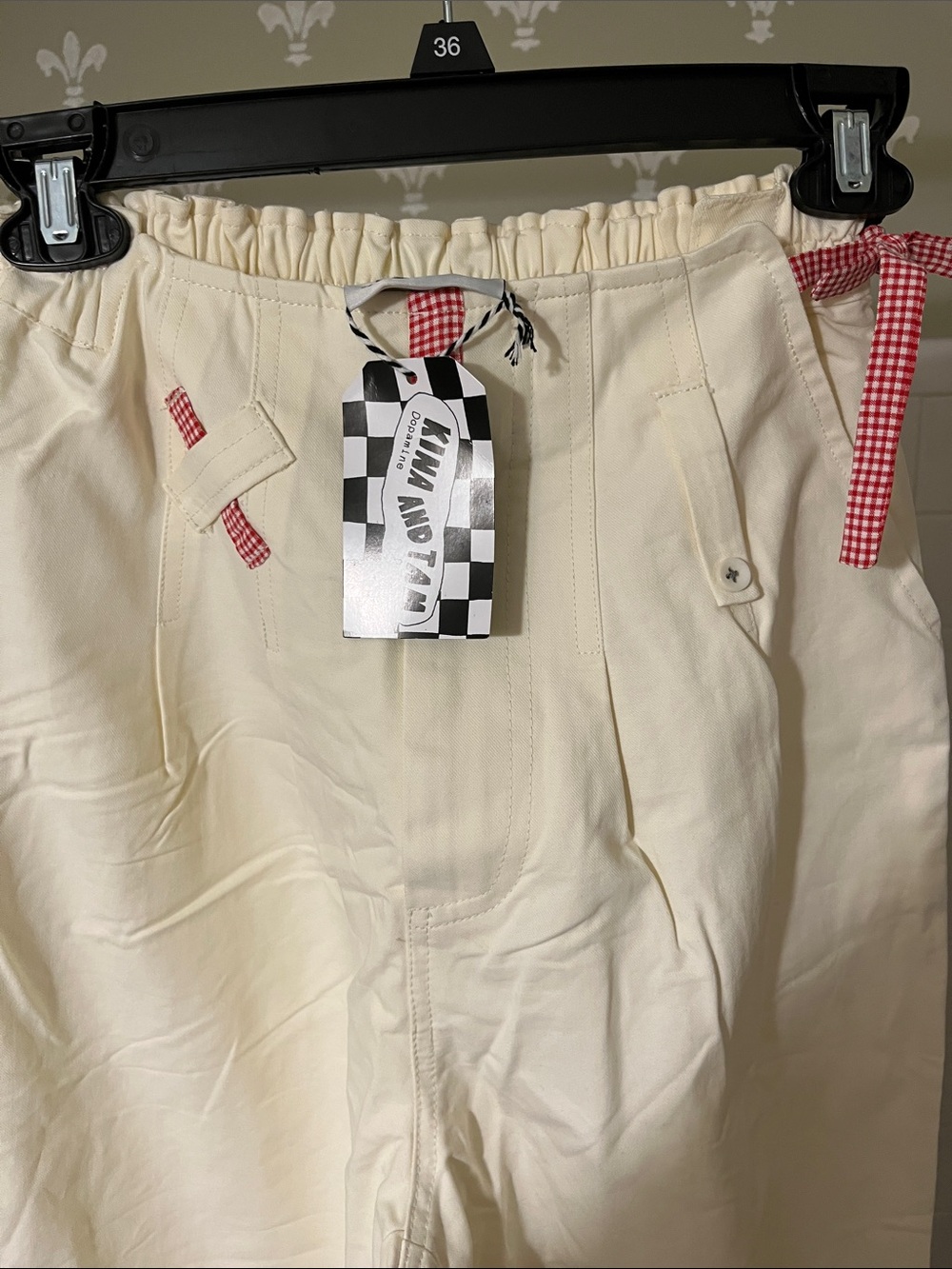 Kina and Tam Cream Wide-Leg Pants with Heart Trim